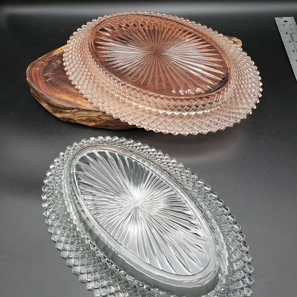 Anchor Hocking Miss America Oval Platters Clear & Pink Glass Set 2 Vintage - Picture 4 of 6